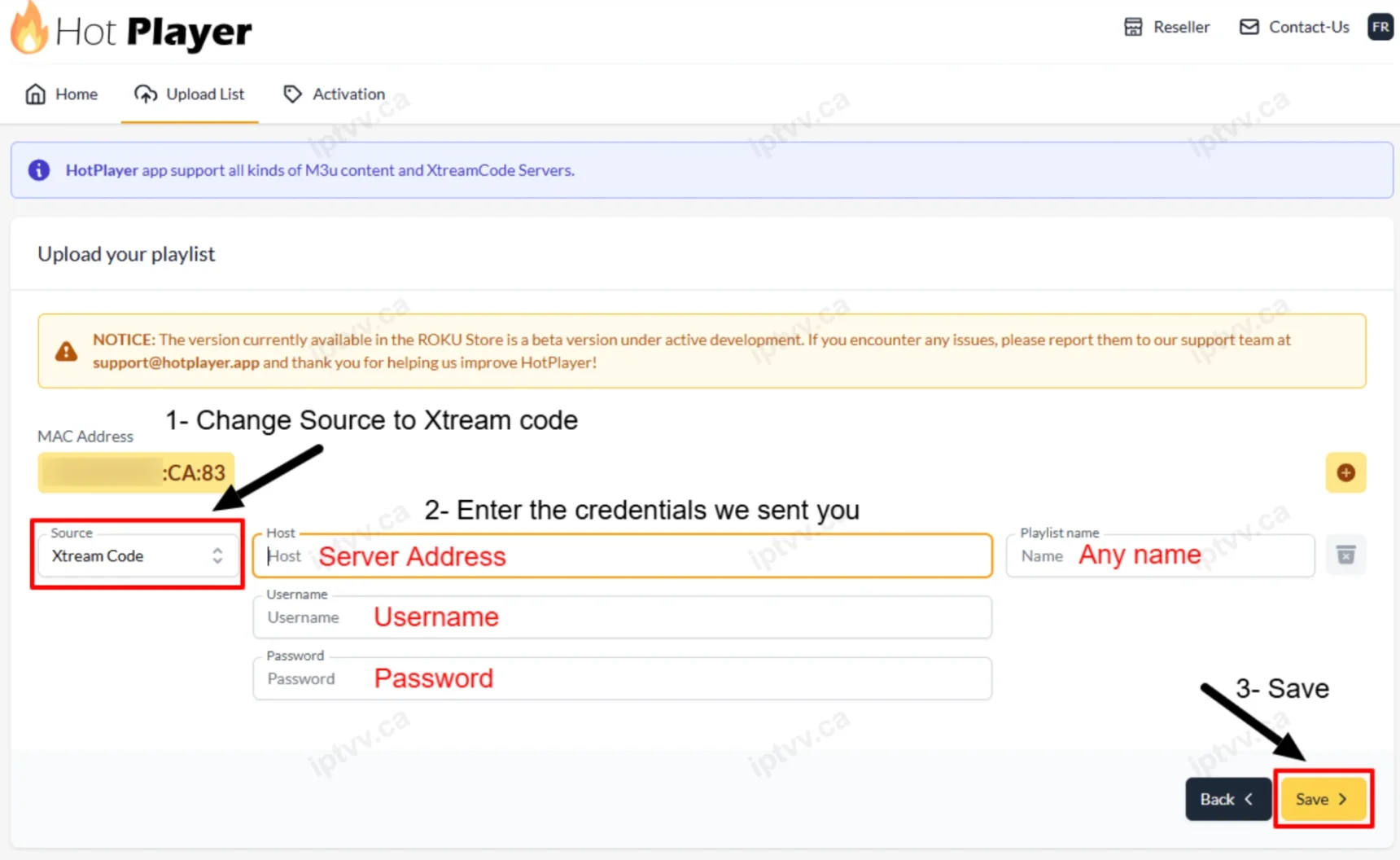 Hot Player Xtream Code playlist configuration