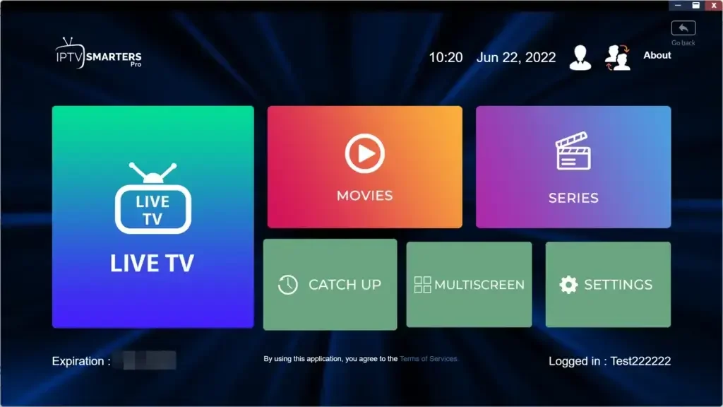 Smarters Player Lite home screen showing Live TV