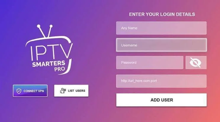 Smarters Player Lite login screen