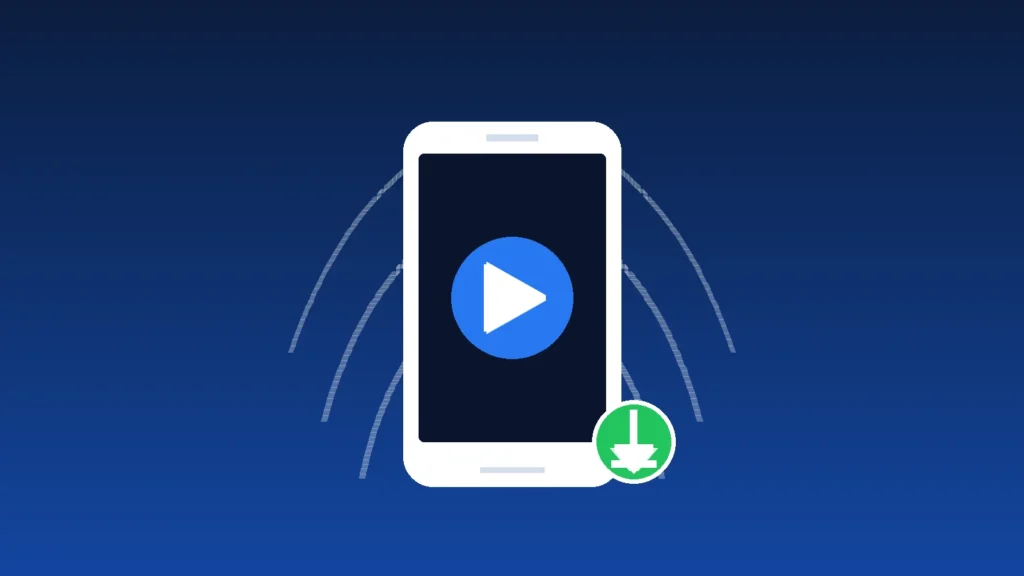 Smartphone with an IPTV player app installing and receiving a wireless streaming signal